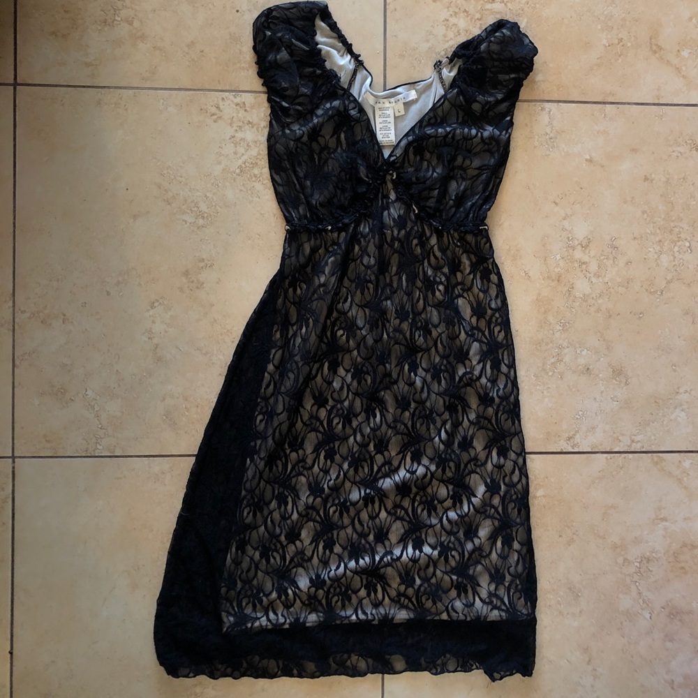 Max Studio lace over nude sheath dress